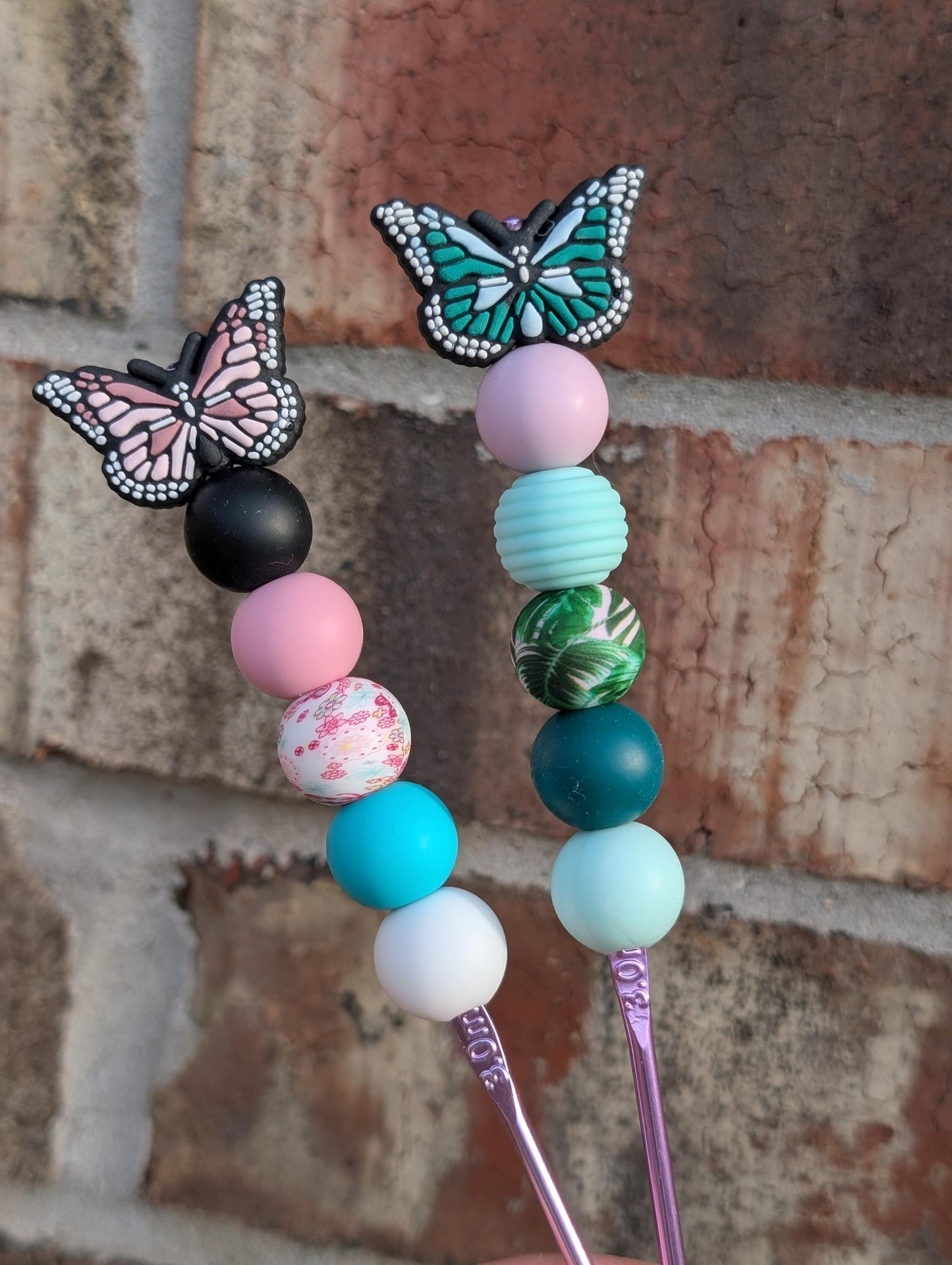 Butterfly Crochet Hook Silicone Beads Focal Topper Ergonomic Handle