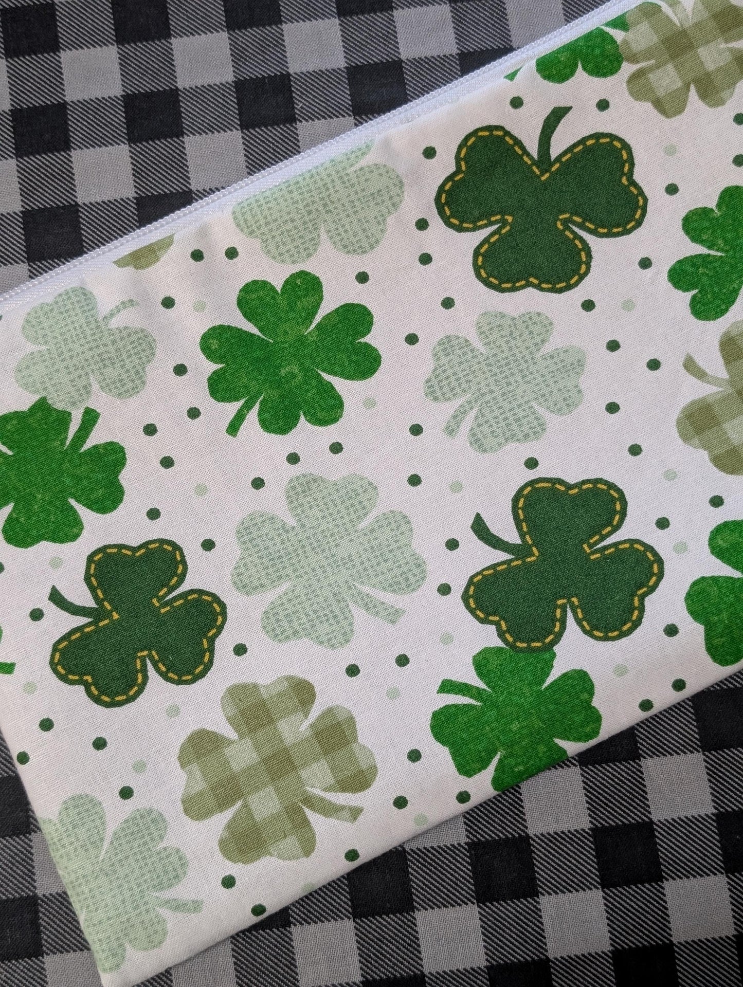 Shamrocks Vinyl Front Project Bag for Cross Stitch Needlepoint Embroidery WIP Organizer Scrapbooking