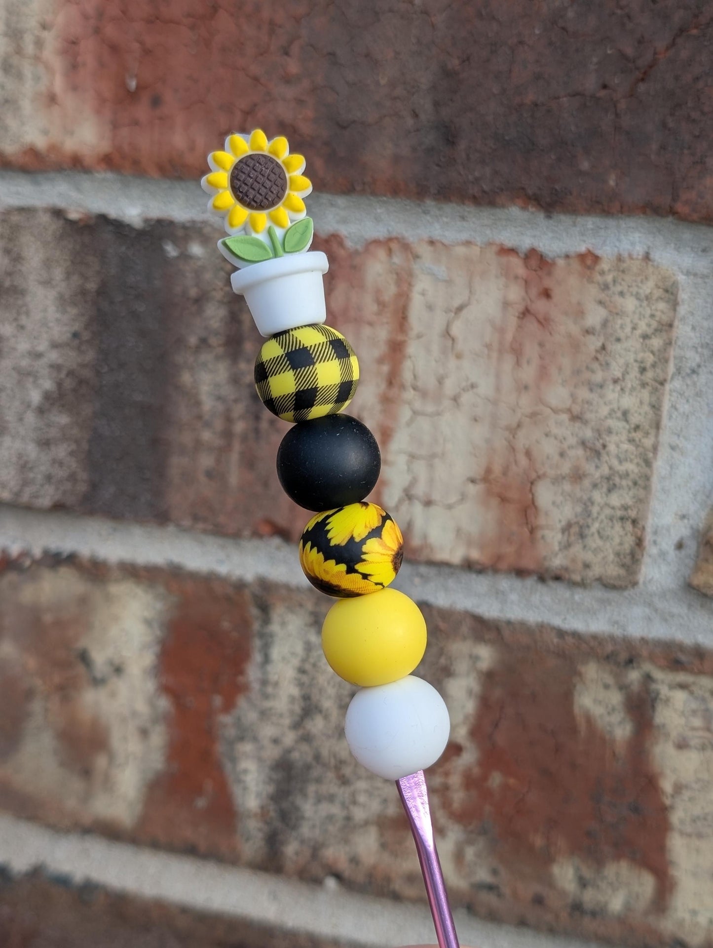 Sunflower in Pot Crochet Hook Silicone Beads Focal Topper Ergonomic Handle