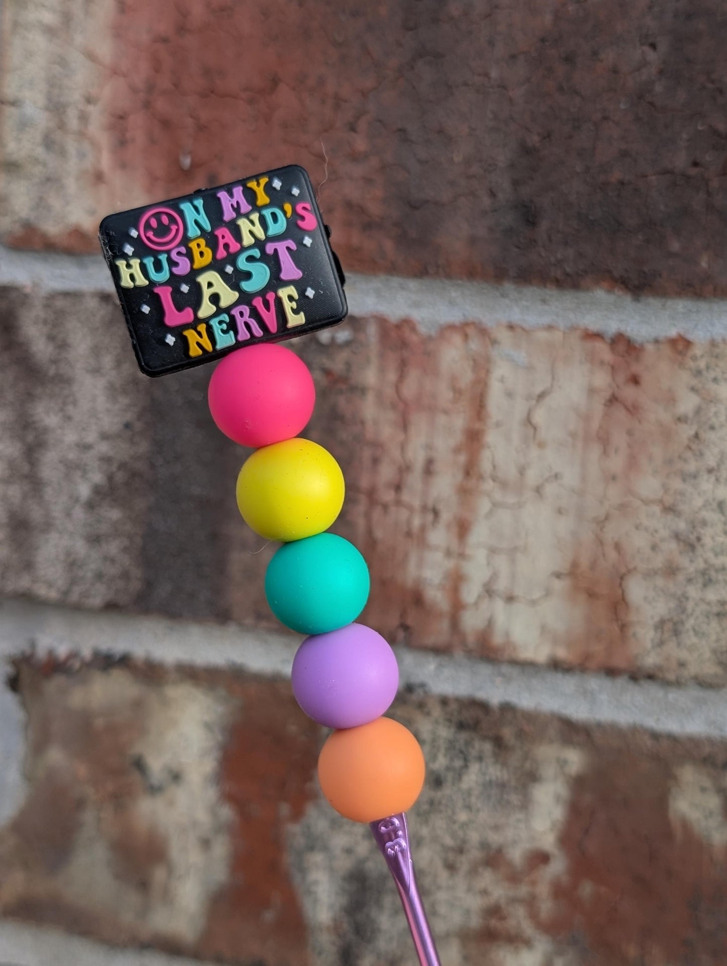 On My Husband's Last Nerve Crochet Hook Silicone Beads Focal Topper Ergonomic Handle