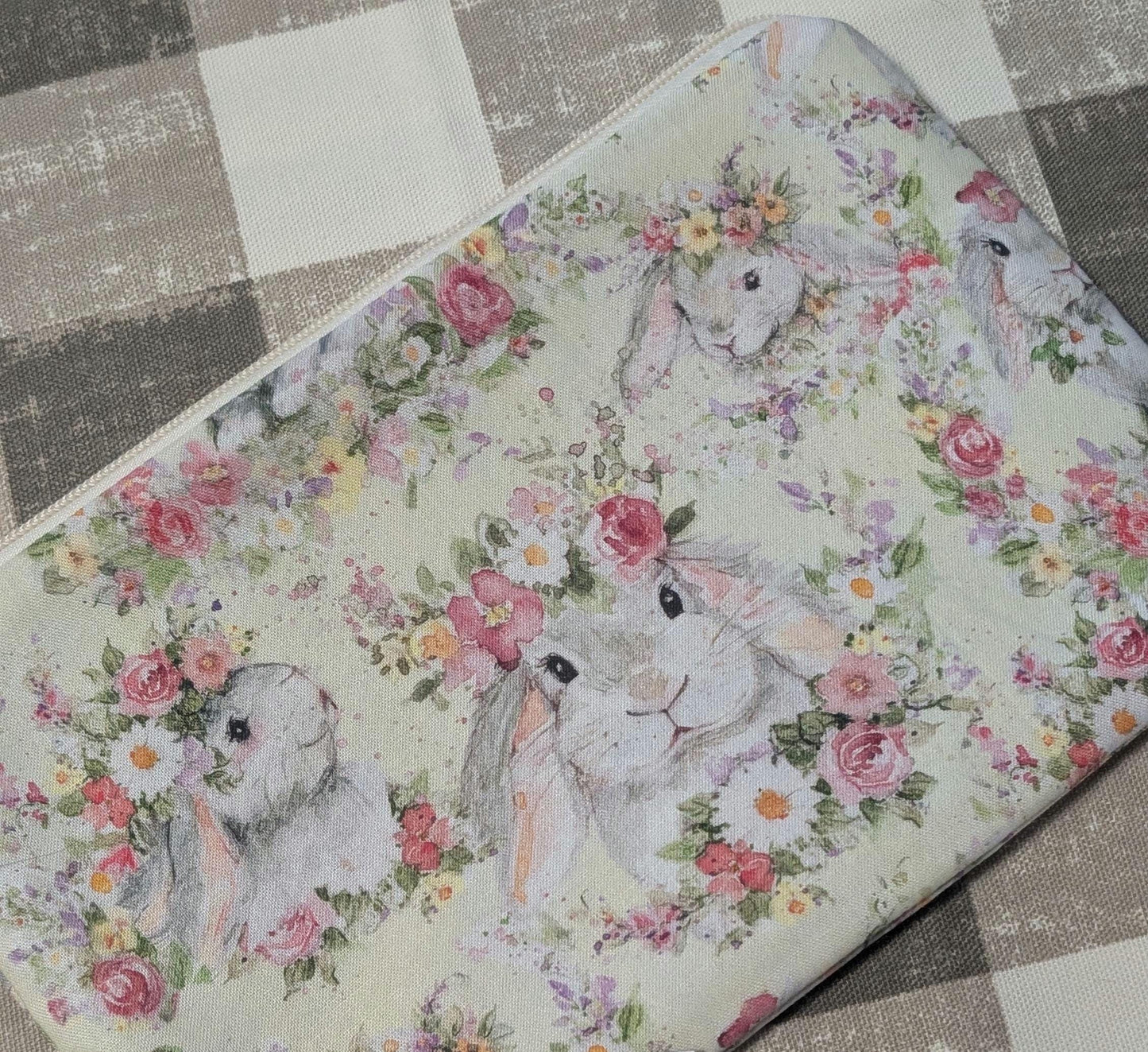 Watercolor Bunny Vinyl Front Project Bag for Cross Stitch Needlepoint Embroidery WIP Organizer Scrapbooking