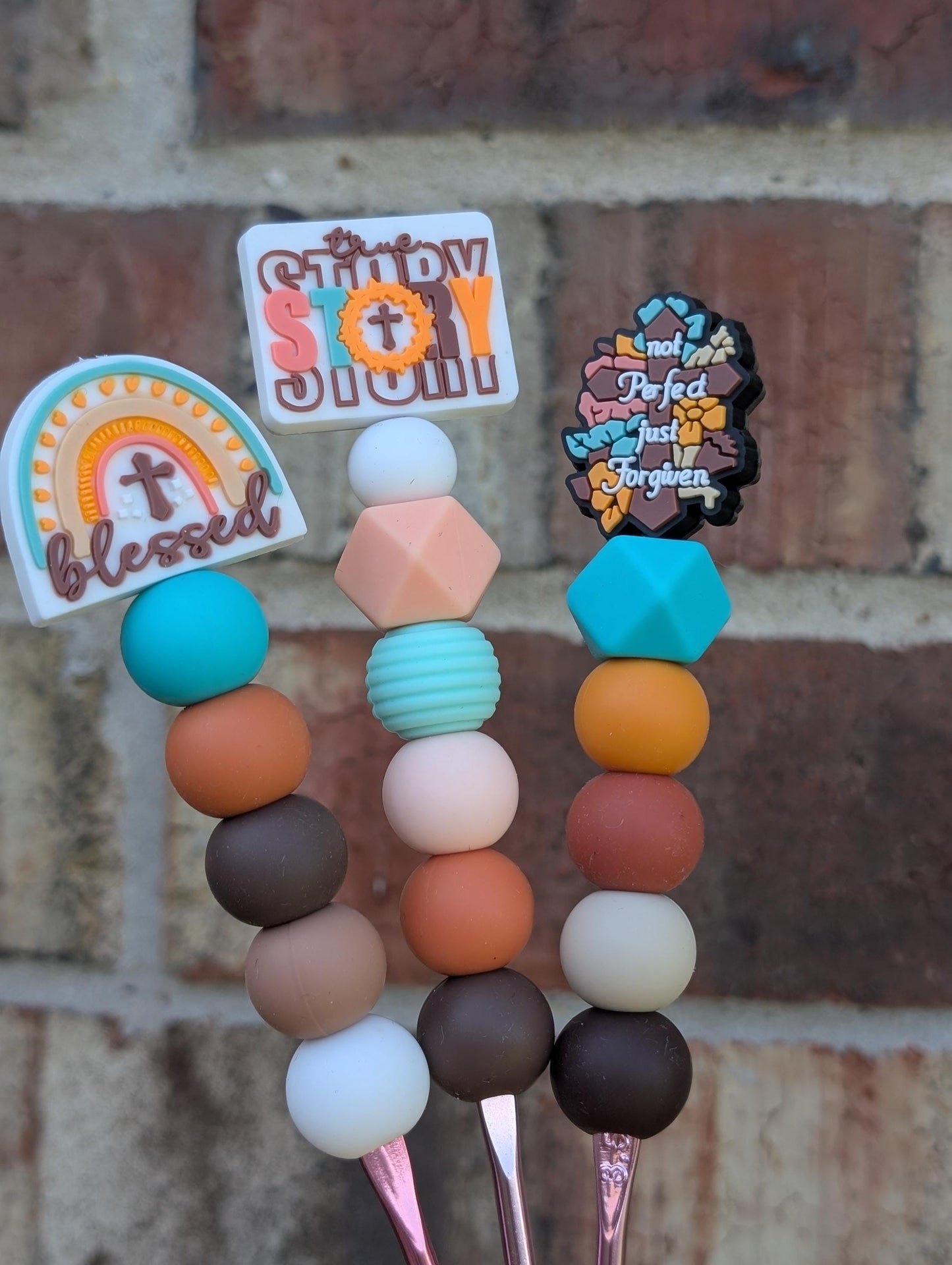 Blessed and Forgiven Crochet Hook Silicone Beads Focal Topper Ergonomic Handle