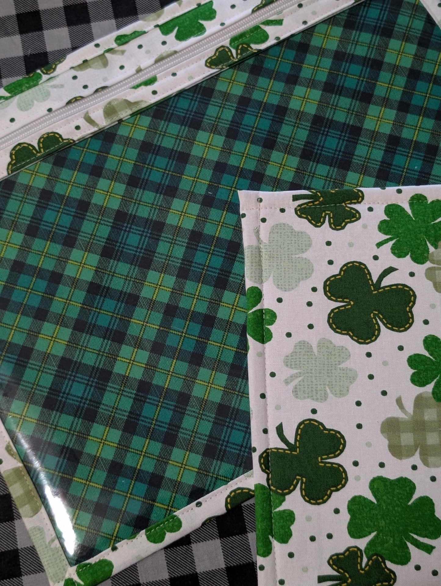 Shamrocks Vinyl Front Project Bag for Cross Stitch Needlepoint Embroidery WIP Organizer Scrapbooking