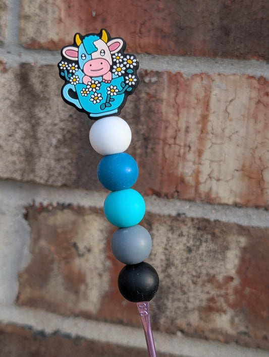 Teacup Cow Crochet Hook Silicone Beads Focal Topper Ergonomic Handle