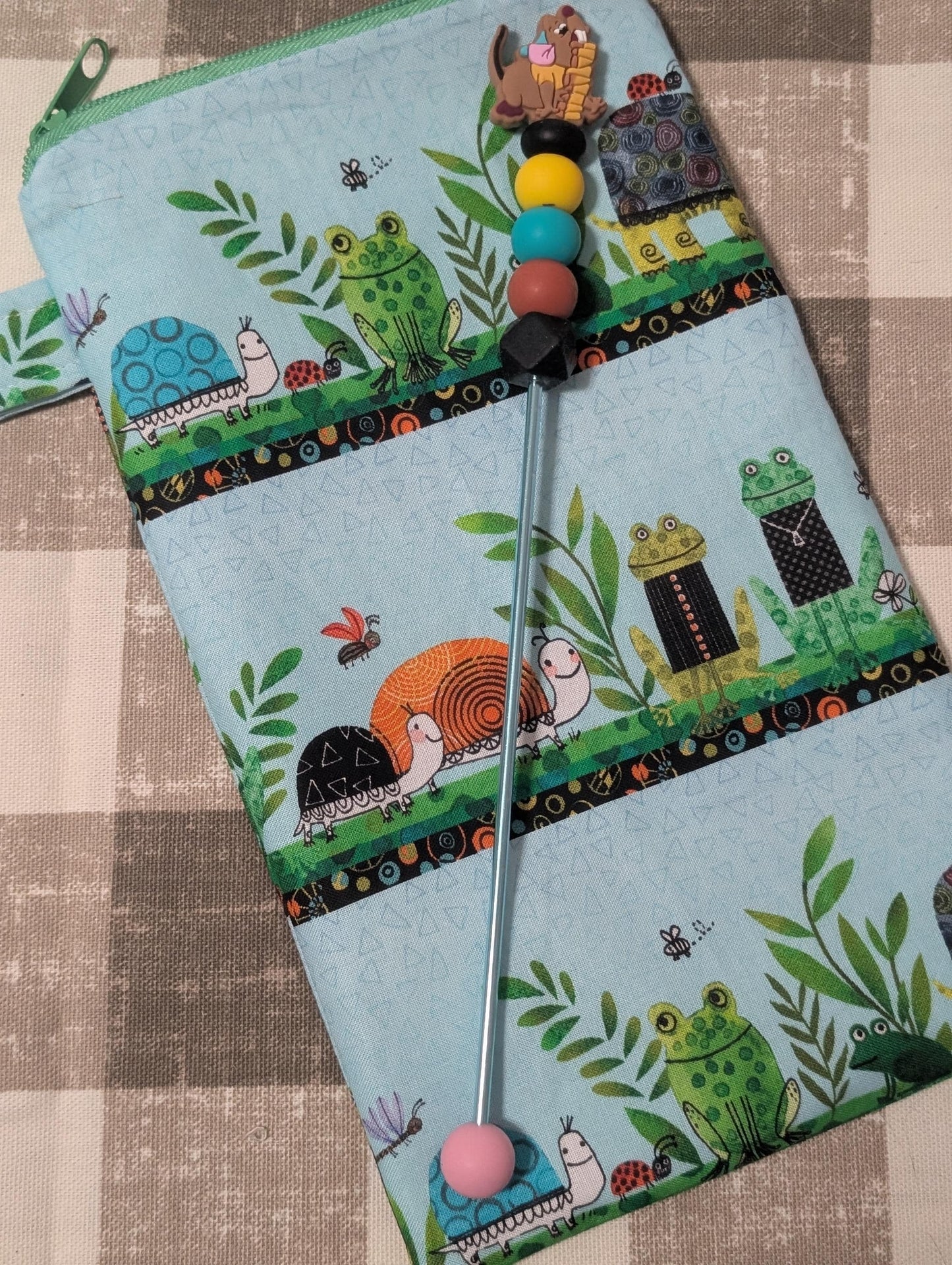 Tall Notion Pouch for Holding Ami Sticks with Silicone Beads Focal Topper Ergonomic Handle