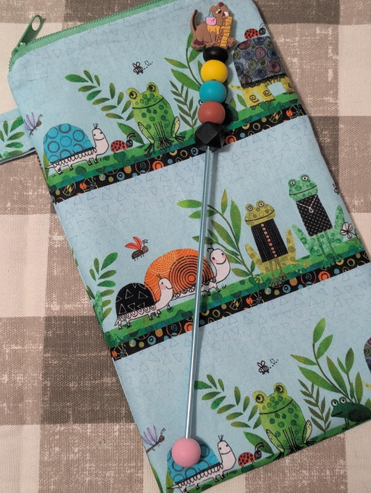 Tall Notion Pouch for Holding Ami Sticks with Silicone Beads Focal Topper Ergonomic Handle