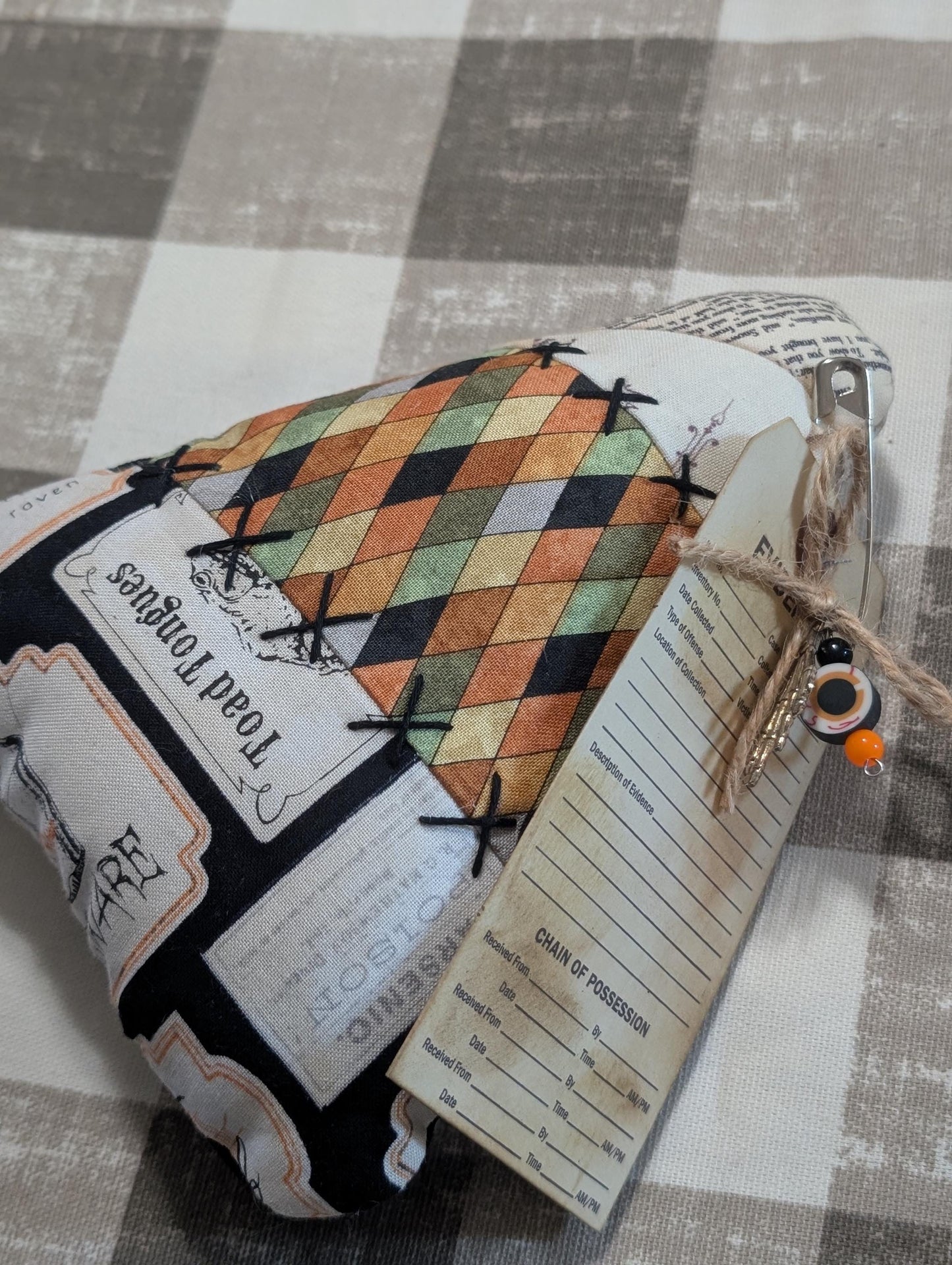 Fabric Decor Holiday Themed Tiered Tray Notions Scrap Fabrics Upcycled Primative