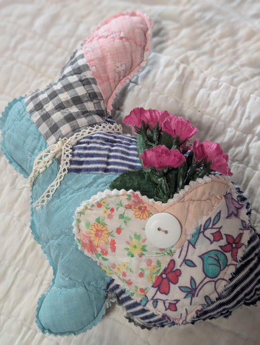 Vintage Upcycled Quilt Notions for Decor Fabric Tiered Tray Notions