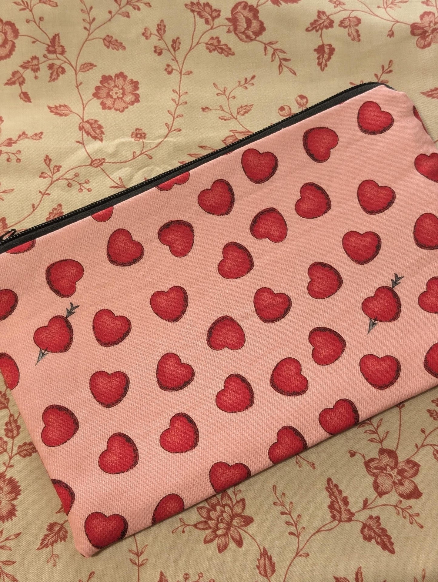 All my Love Red Hearts Vinyl Front Project Bag for Cross Stitch Needlepoint Embroidery WIP Organizer Scrapbooking