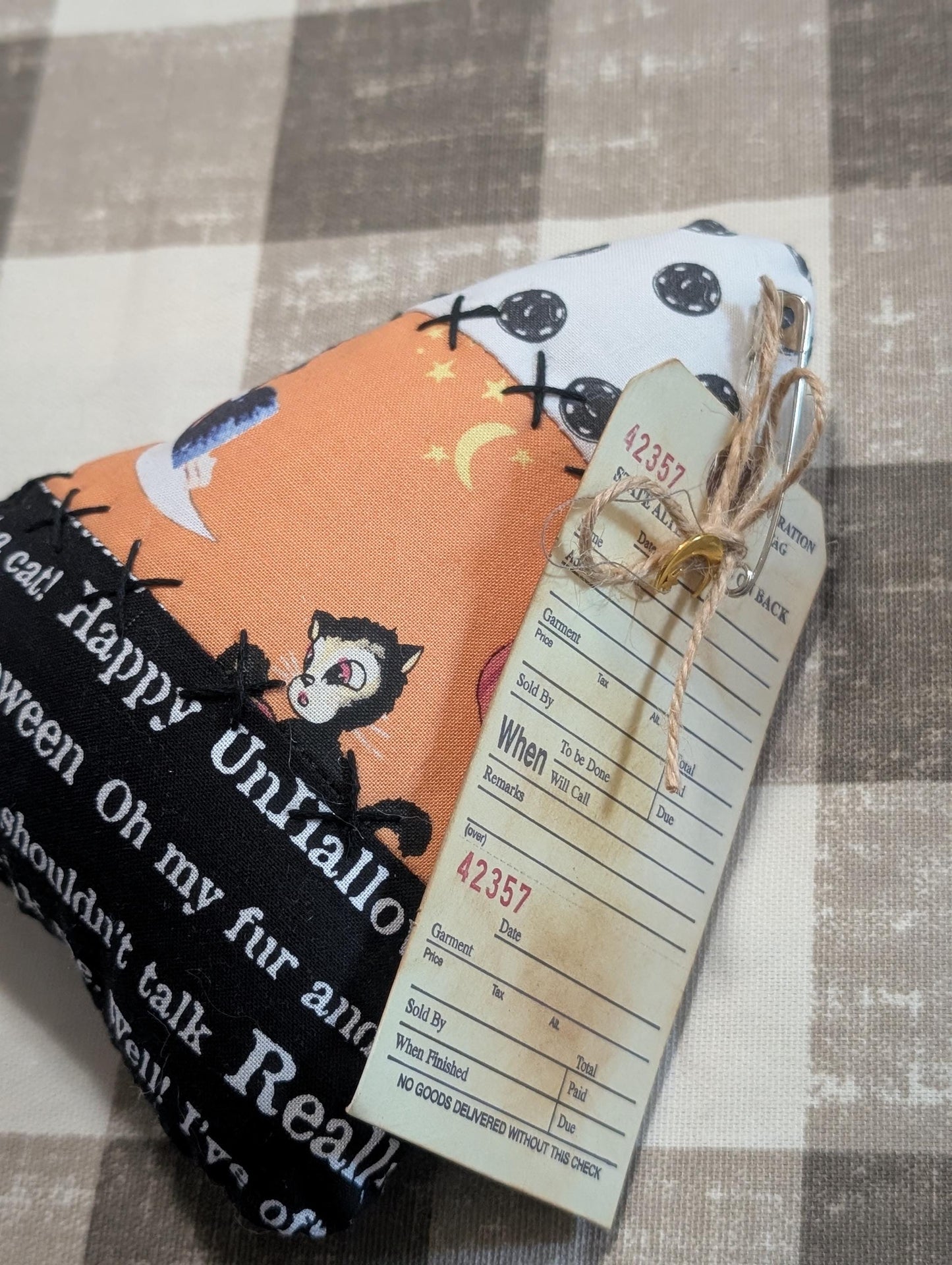 Fabric Decor Holiday Themed Tiered Tray Notions Scrap Fabrics Upcycled Primative