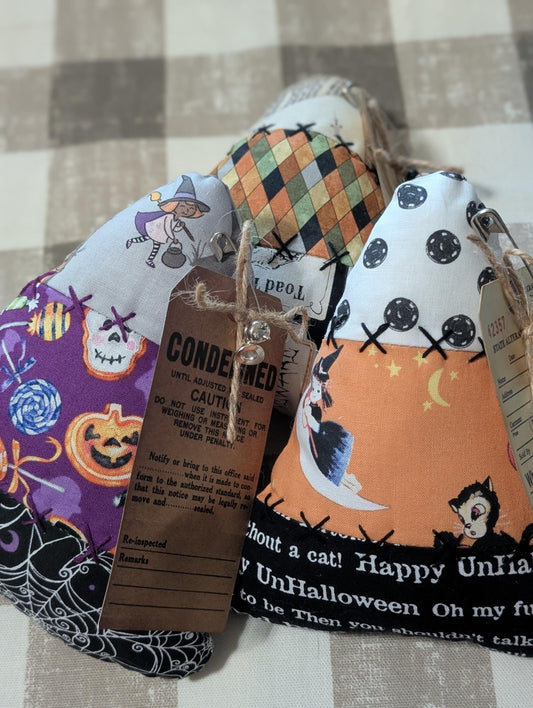 Fabric Decor Holiday Themed Tiered Tray Notions Scrap Fabrics Upcycled Primative