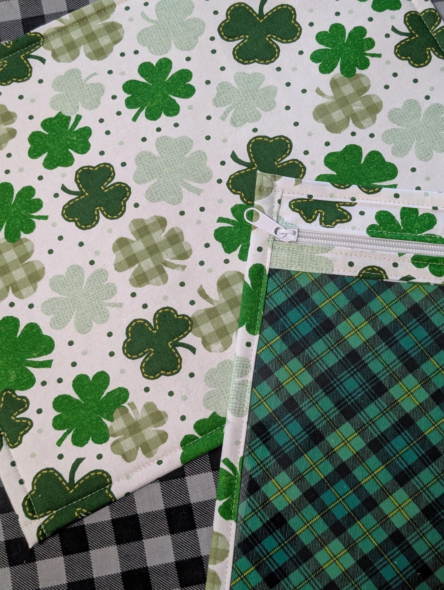 Shamrocks Vinyl Front Project Bag for Cross Stitch Needlepoint Embroidery WIP Organizer Scrapbooking