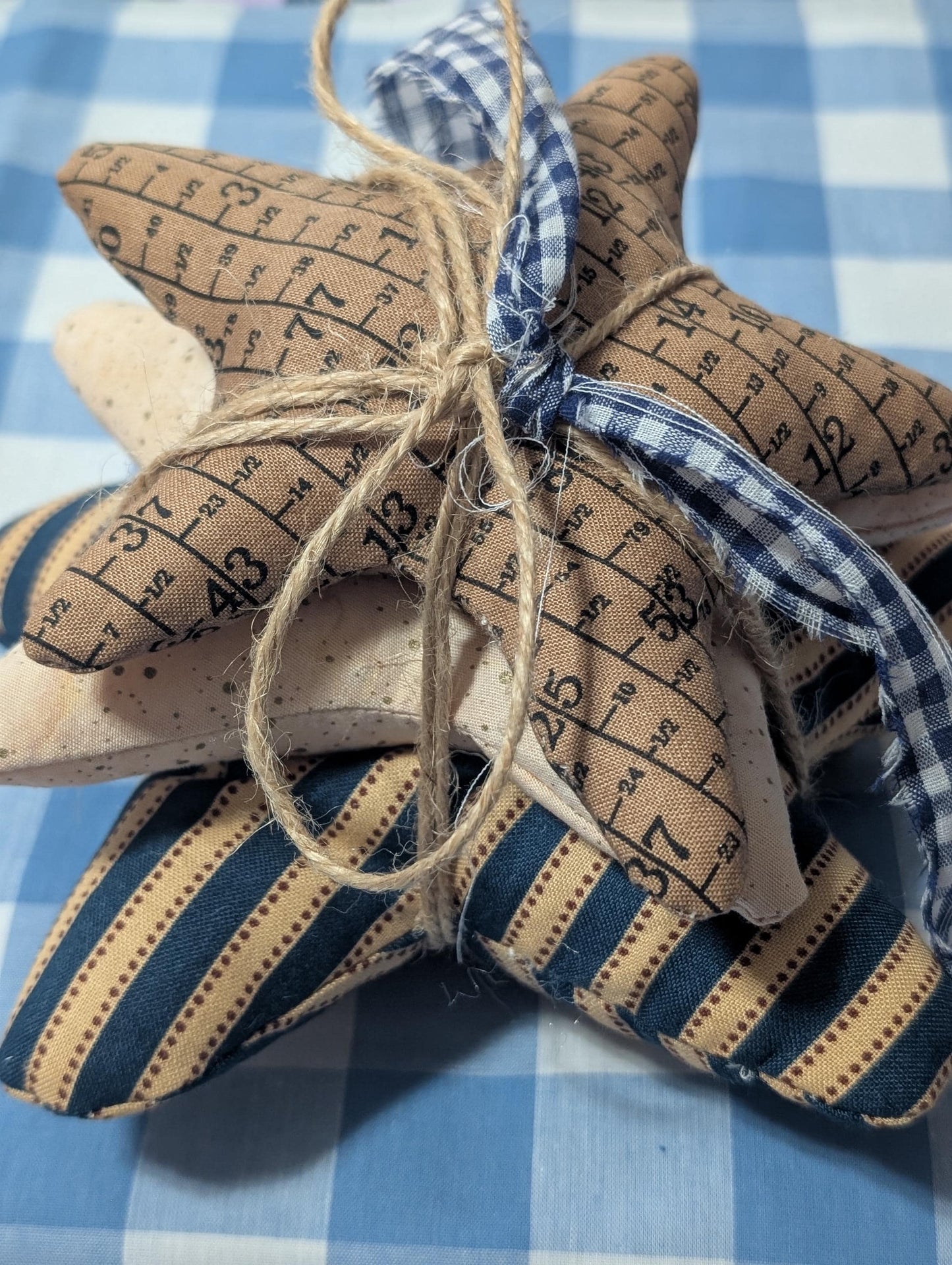 Fabric Decor Holiday Themed Tiered Tray Notions Scrap Fabrics Upcycled Primative