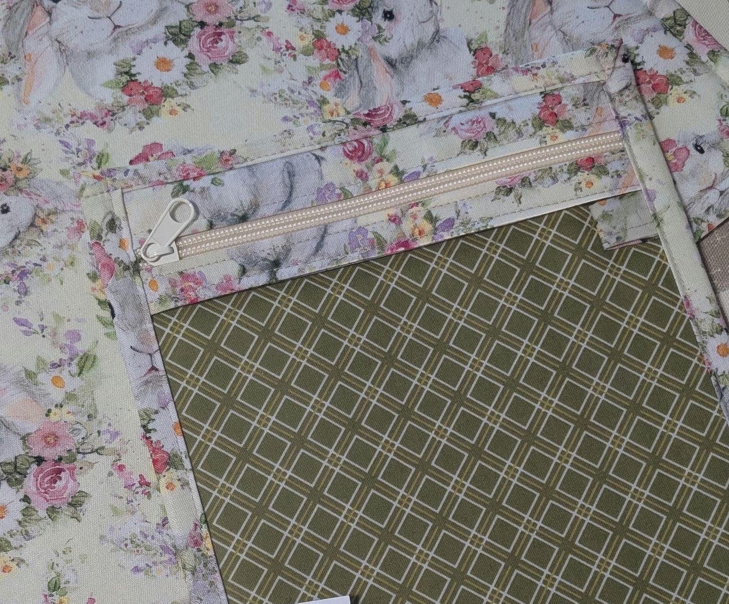 Watercolor Bunny Vinyl Front Project Bag for Cross Stitch Needlepoint Embroidery WIP Organizer Scrapbooking