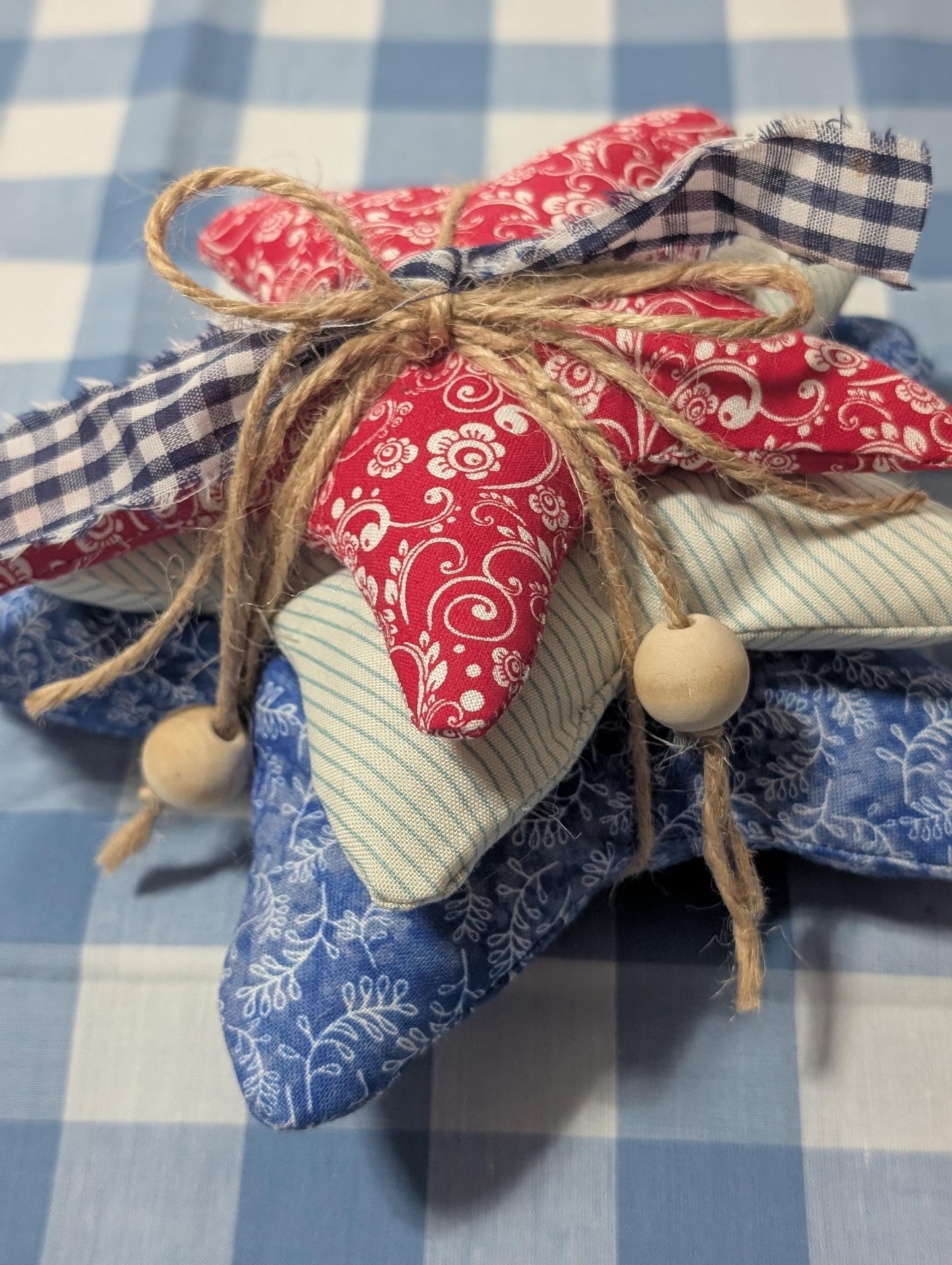 Fabric Decor Holiday Themed Tiered Tray Notions Scrap Fabrics Upcycled Primative