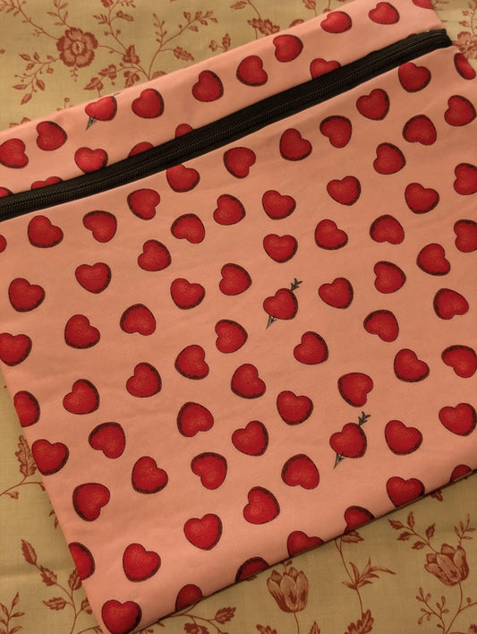 All my Love Red Hearts Vinyl Front Project Bag for Cross Stitch Needlepoint Embroidery WIP Organizer Scrapbooking