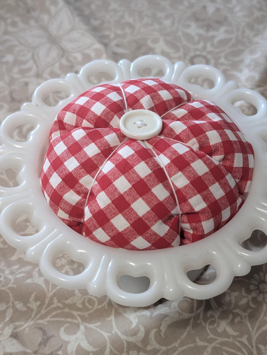 Pin cushion for Milk glass froggers Decor Fabric Tiered Tray Notions