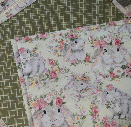 Watercolor Bunny Vinyl Front Project Bag for Cross Stitch Needlepoint Embroidery WIP Organizer Scrapbooking