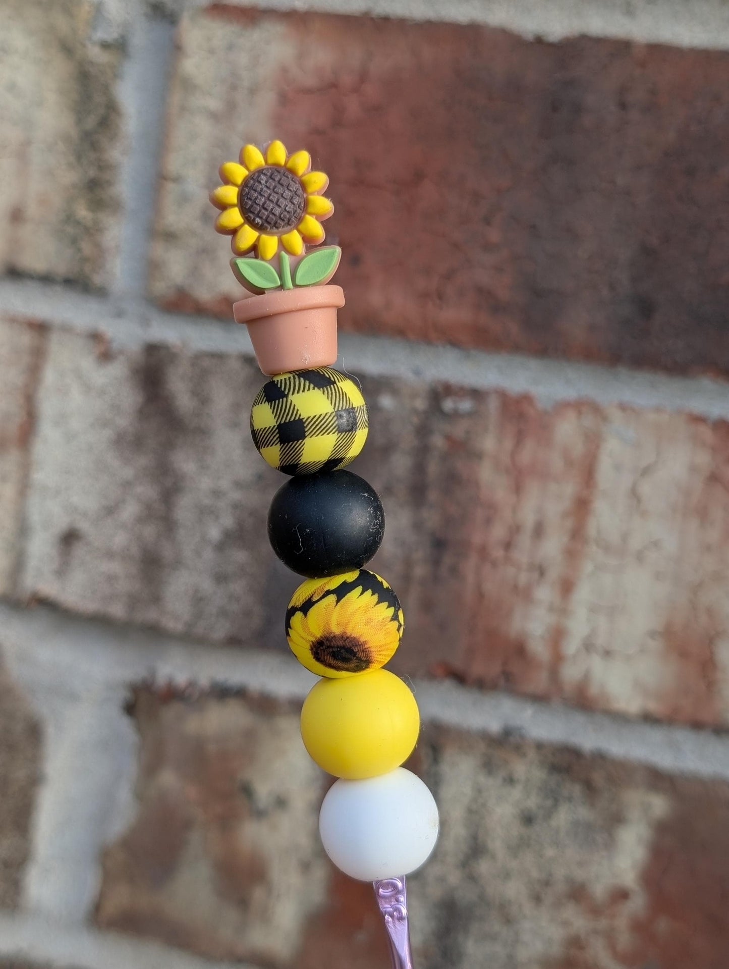 Sunflower in Pot Crochet Hook Silicone Beads Focal Topper Ergonomic Handle