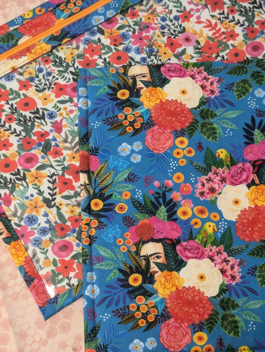 Frida Vinyl Front Project Bag for Cross Stitch Needlepoint Embroidery WIP Organizer Scrapbooking