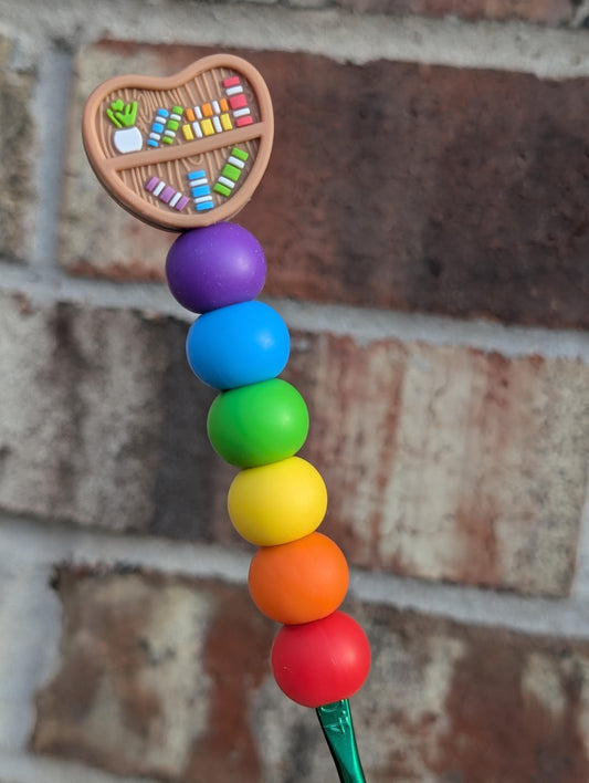 Rainbow Bookshelf Crochet Hook Silicone Beads Focal Topper Ergonomic Handle