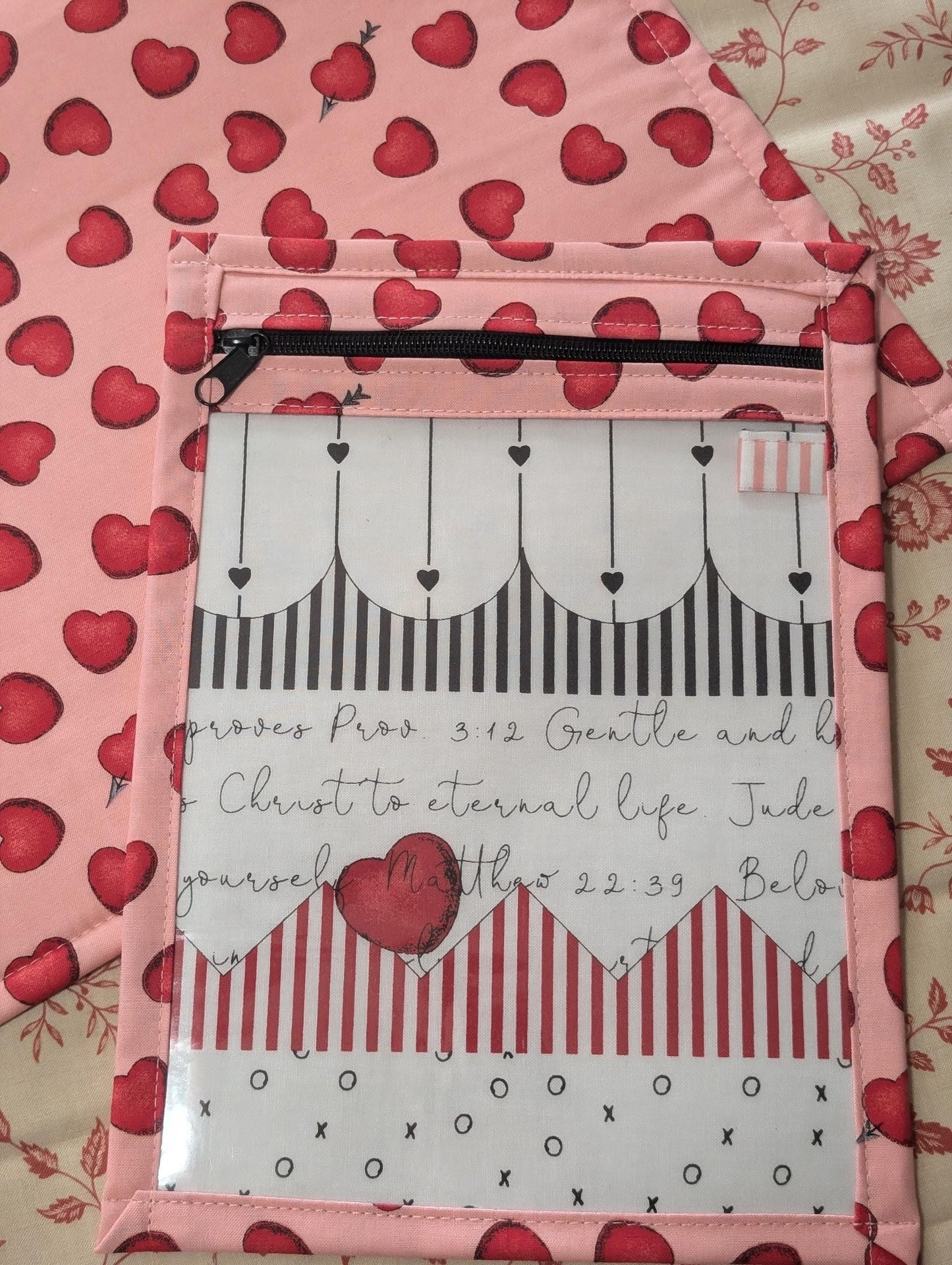 All my Love Red Hearts Vinyl Front Project Bag for Cross Stitch Needlepoint Embroidery WIP Organizer Scrapbooking