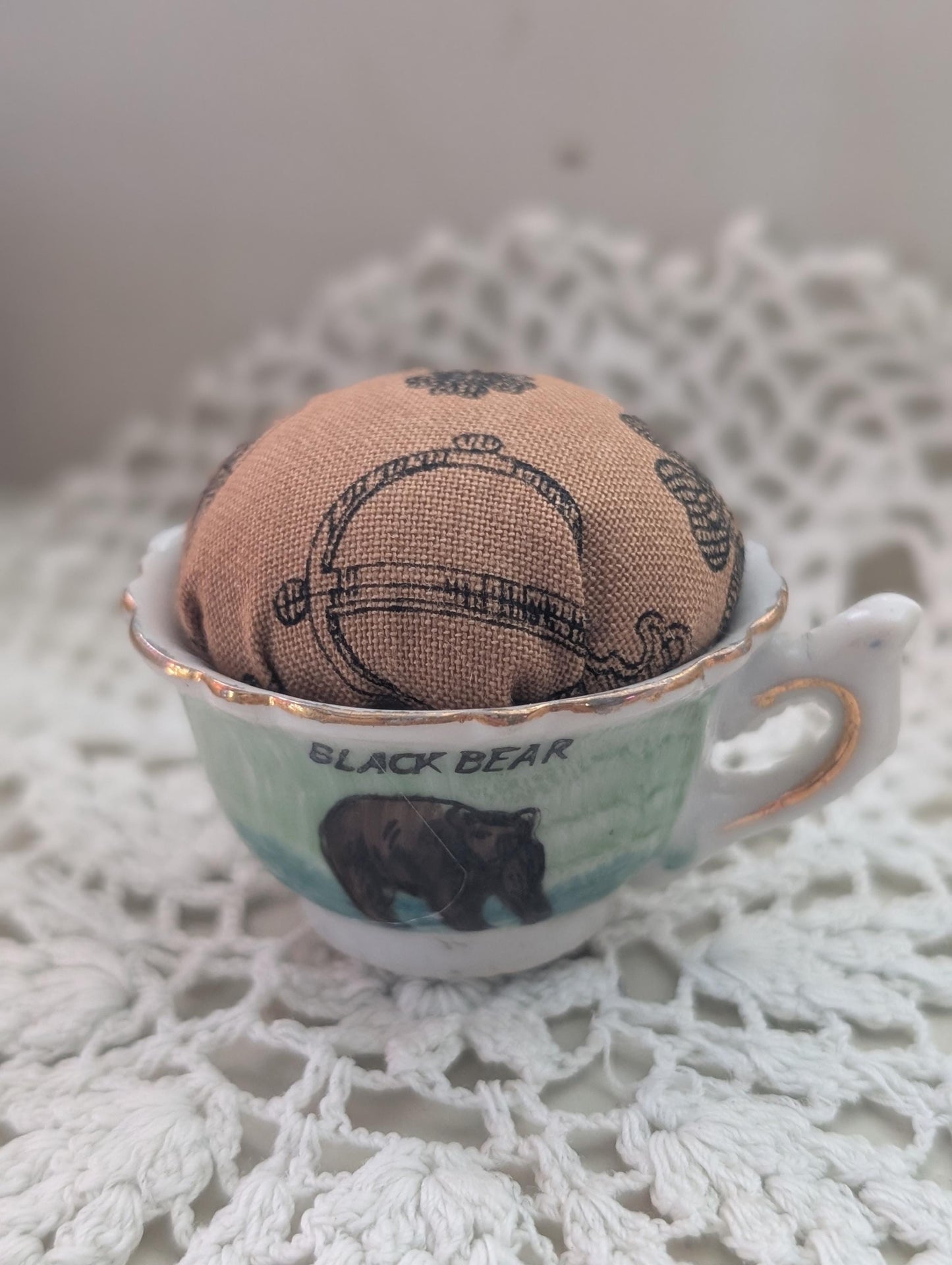 Tiny Tea Cups with Pincushion cross stitcher Decor