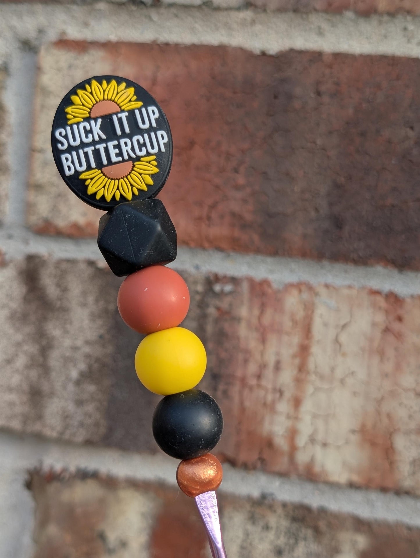 Suck it up Buttercup Crochet Hook Silicone Beads Focal Topper Ergonomic Handle