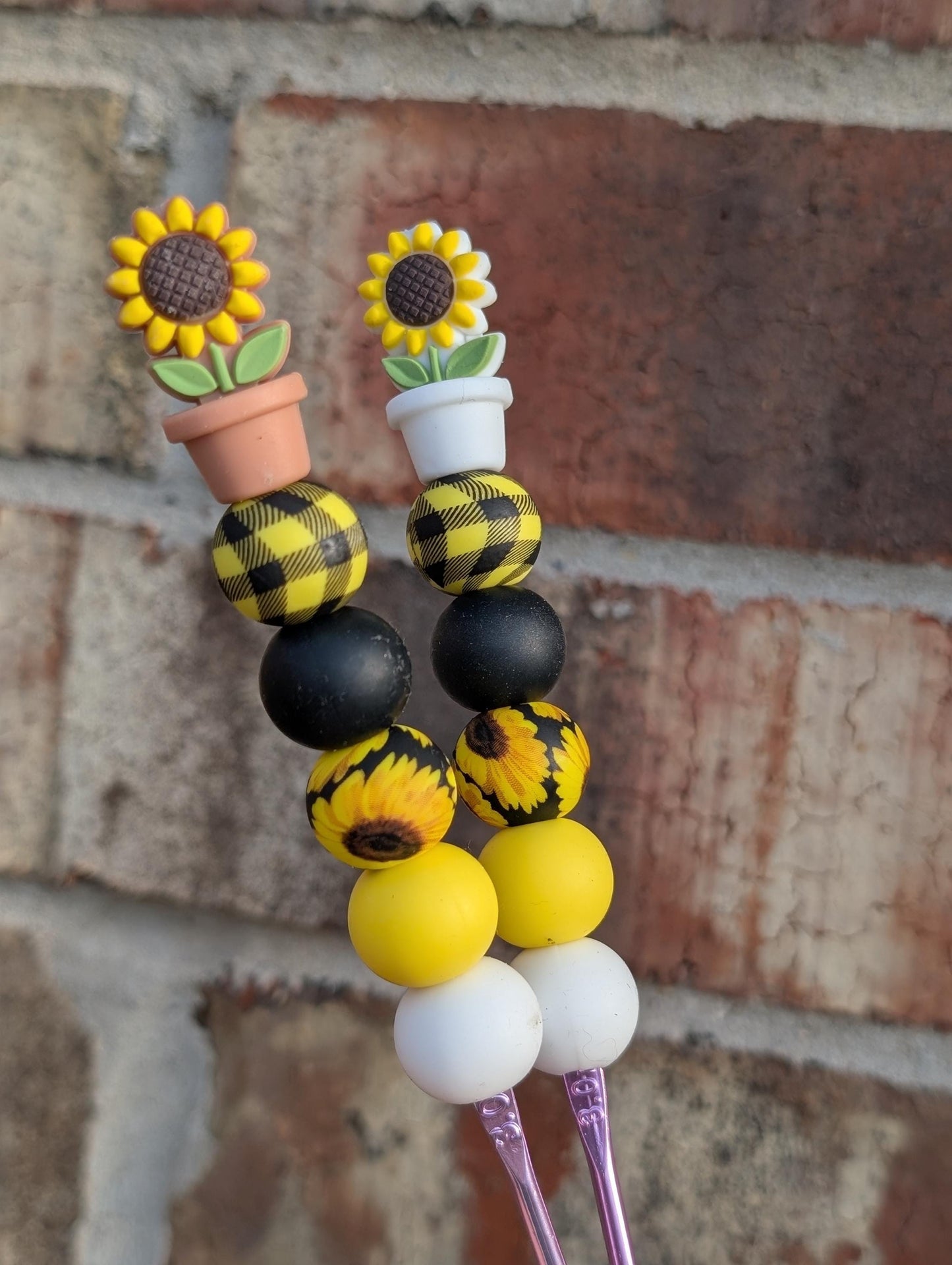 Sunflower in Pot Crochet Hook Silicone Beads Focal Topper Ergonomic Handle